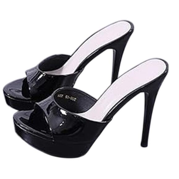 Moermashi Womens Size 8.5 Black Faux Leather Peep Toe 5" Heel Platform Shoes - Picture 4 of 7